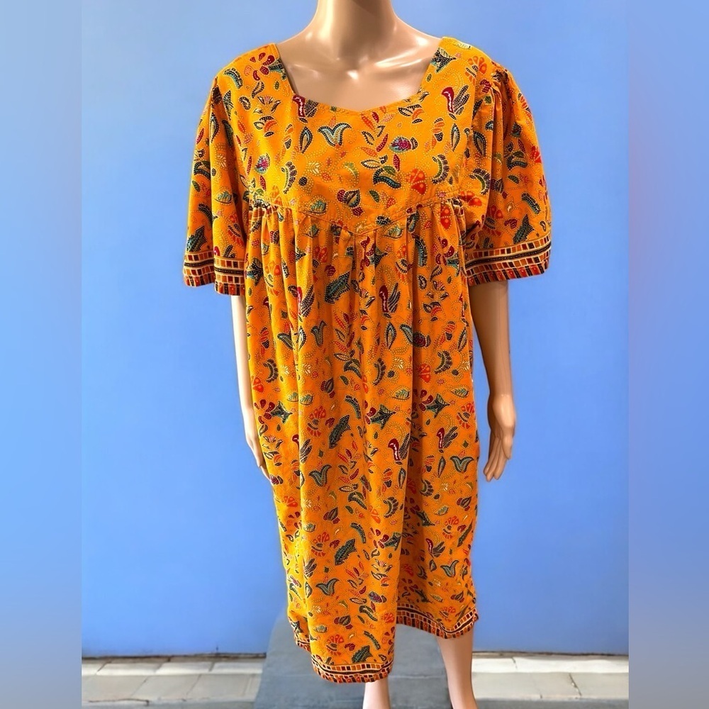 Ankara African print kaftan tunic dress orange with pocket-L OS custom made